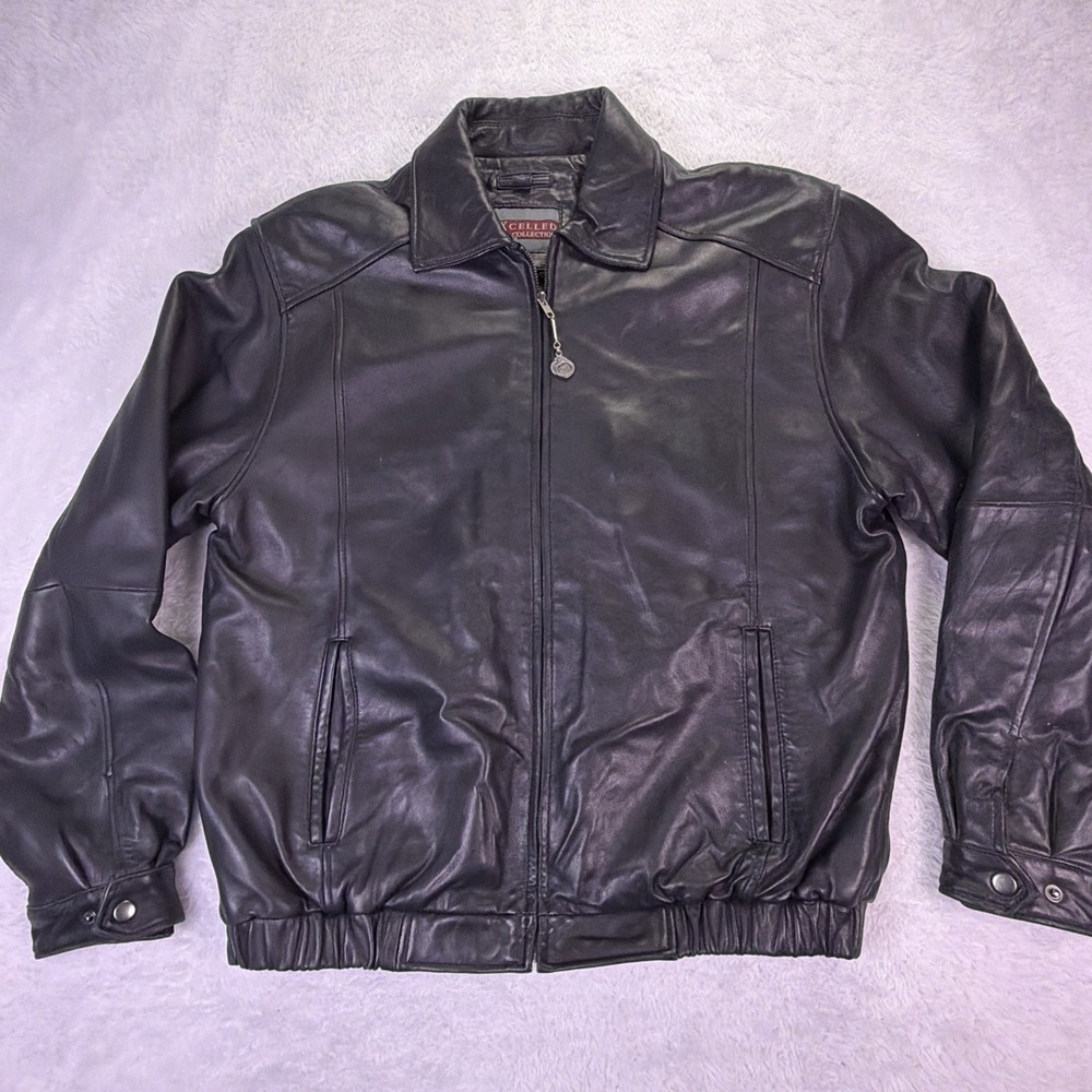 Excelled Men's Collection Soft Leather Bomber Jacket‎ Mens Large - Black